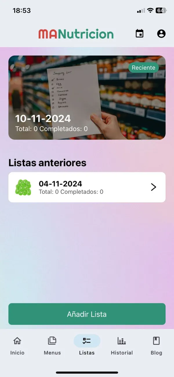 Menús personalizados en la aplicación MANutricion