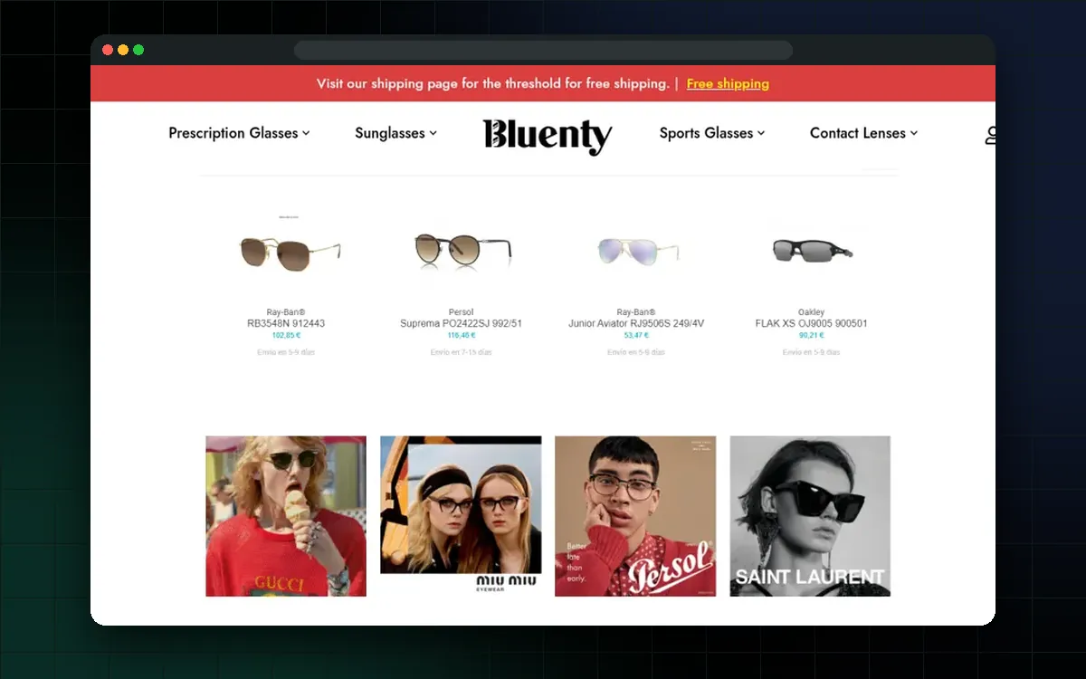 Captura real de la tienda online de Bluenty